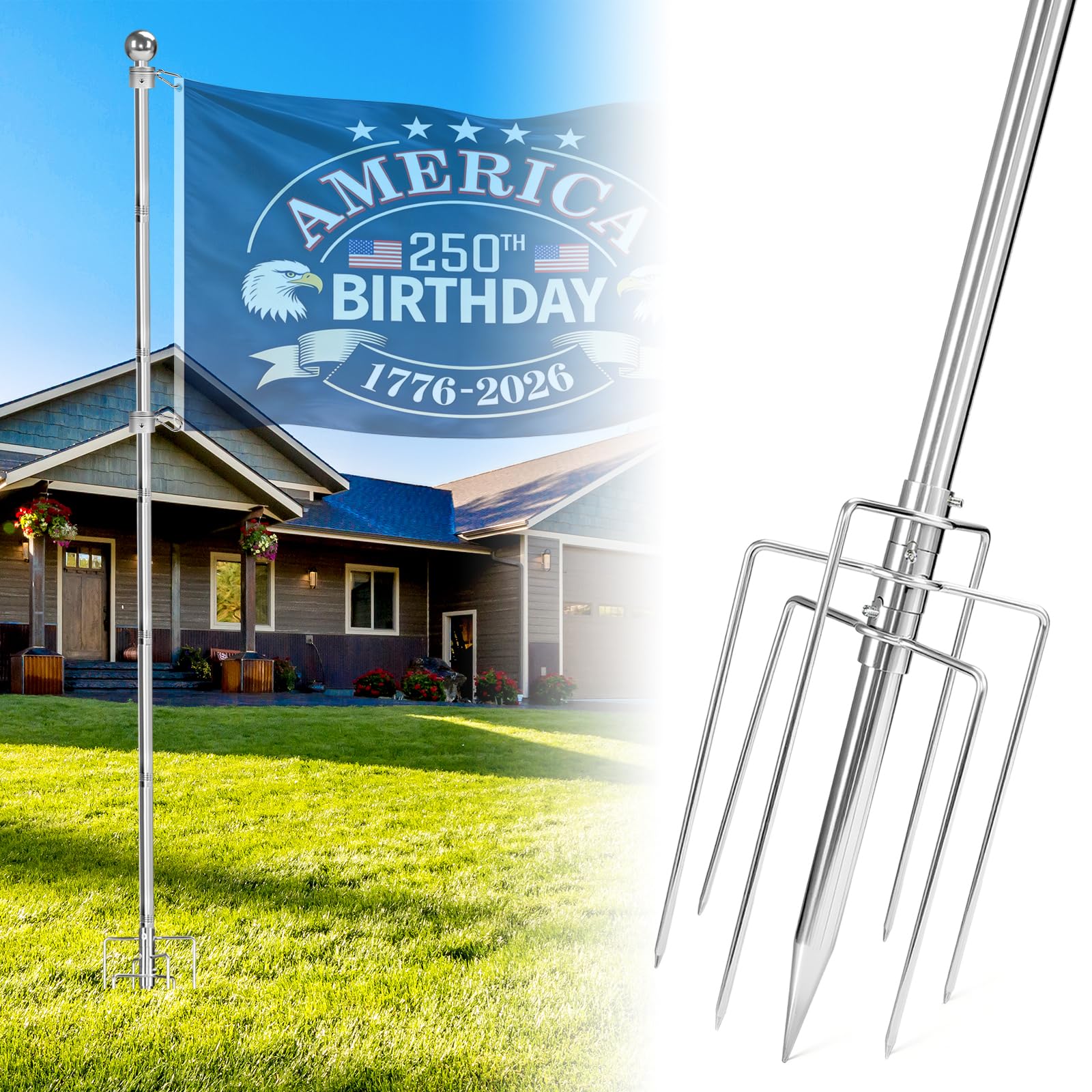 Sinyoeer 8ft inground flag pole for durable outdoor flag display