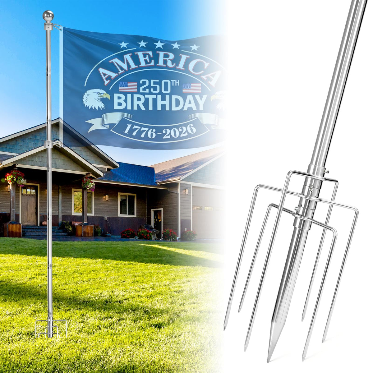 Sinyoeer 8ft inground flag pole for durable outdoor flag display