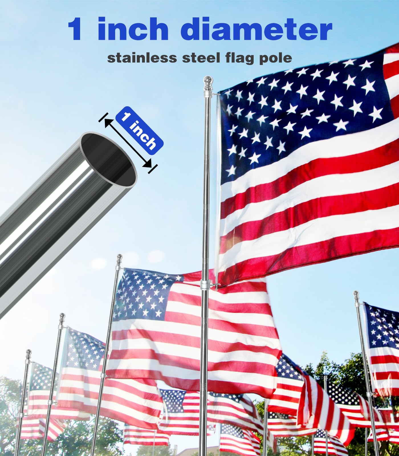 Sinyoeer adjustable ring position fits 2x3, 3x5, or 4x6 flags.