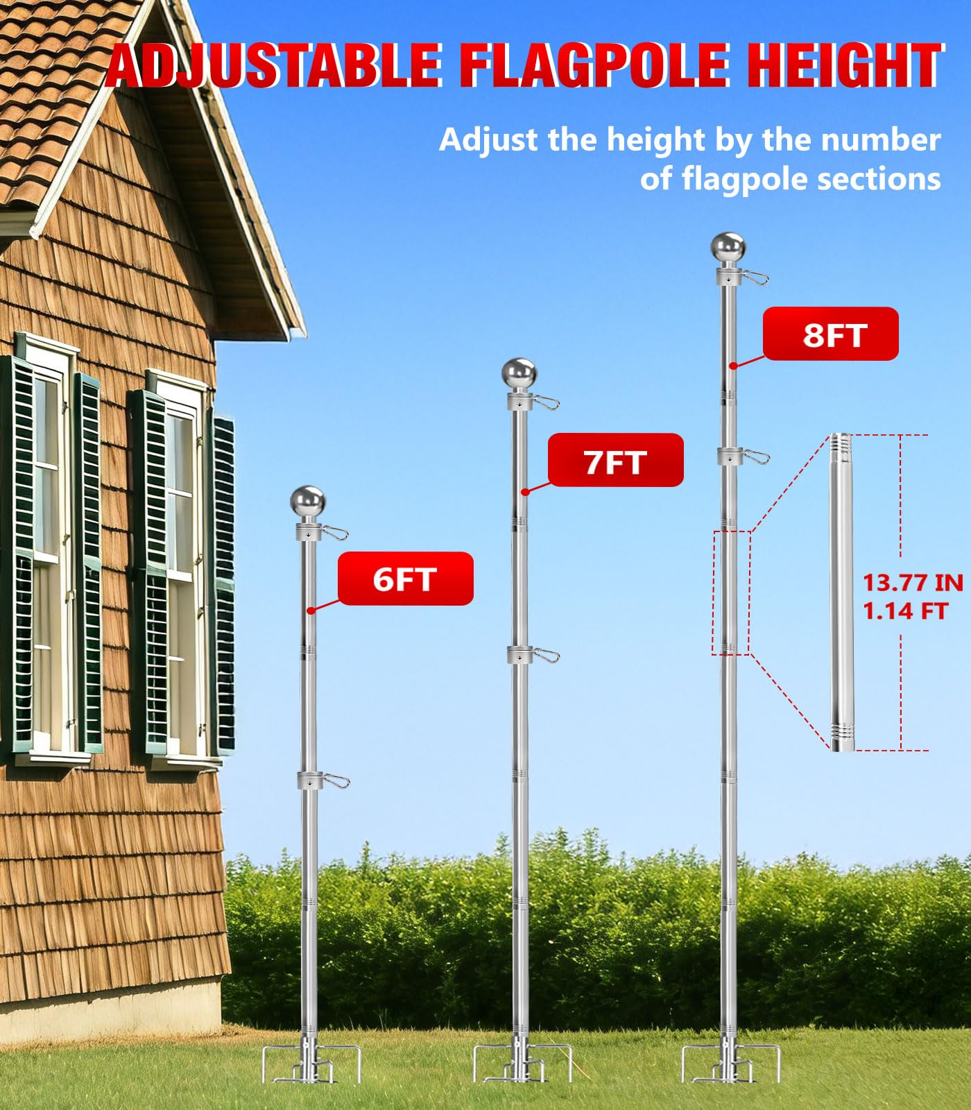 Sinyoeer multi-scenario flag pole adapts for ground, garden, or porch