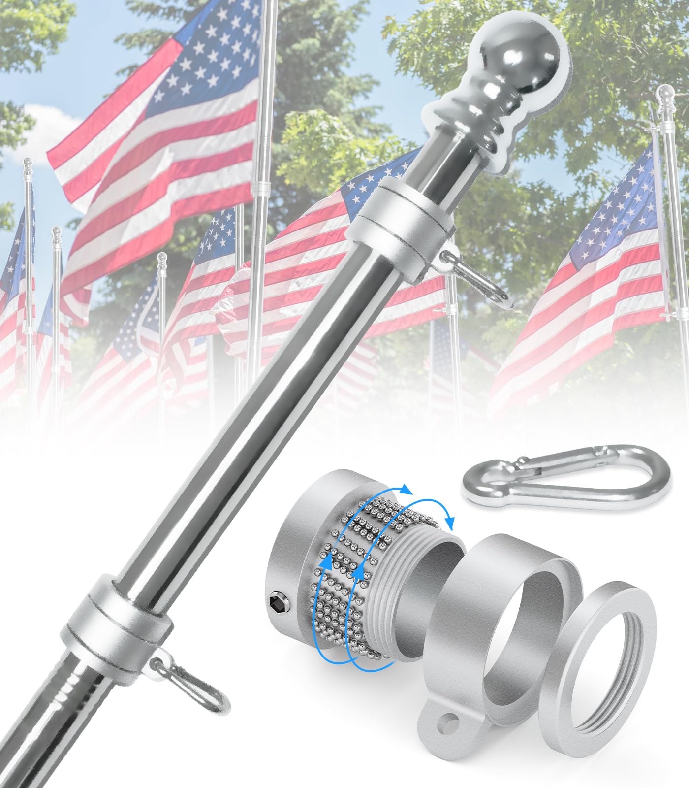 Sinyoeer stainless steel flag pole 6 ft for outdoor home display, rust-free durability.