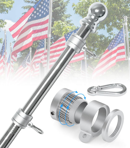Sinyoeer stainless steel flag pole 6 ft for outdoor home display, rust-free durability.