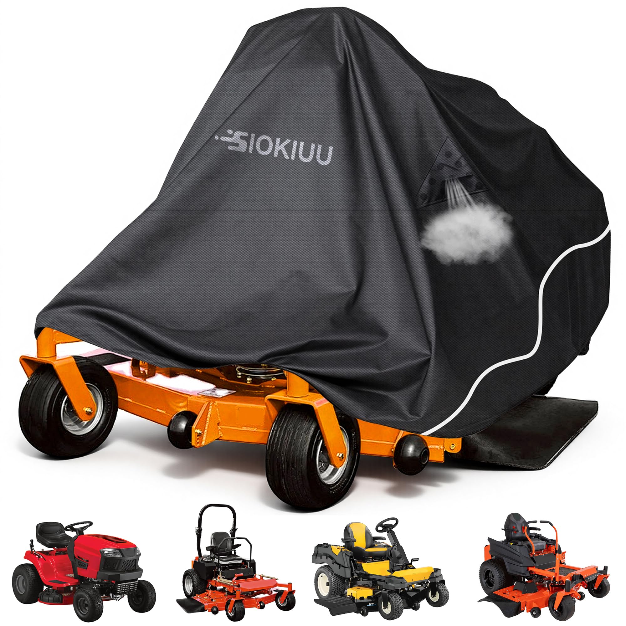 SIOKIUU Zero Turn Mower Cover highlights 600D fabric durability protecting your deck