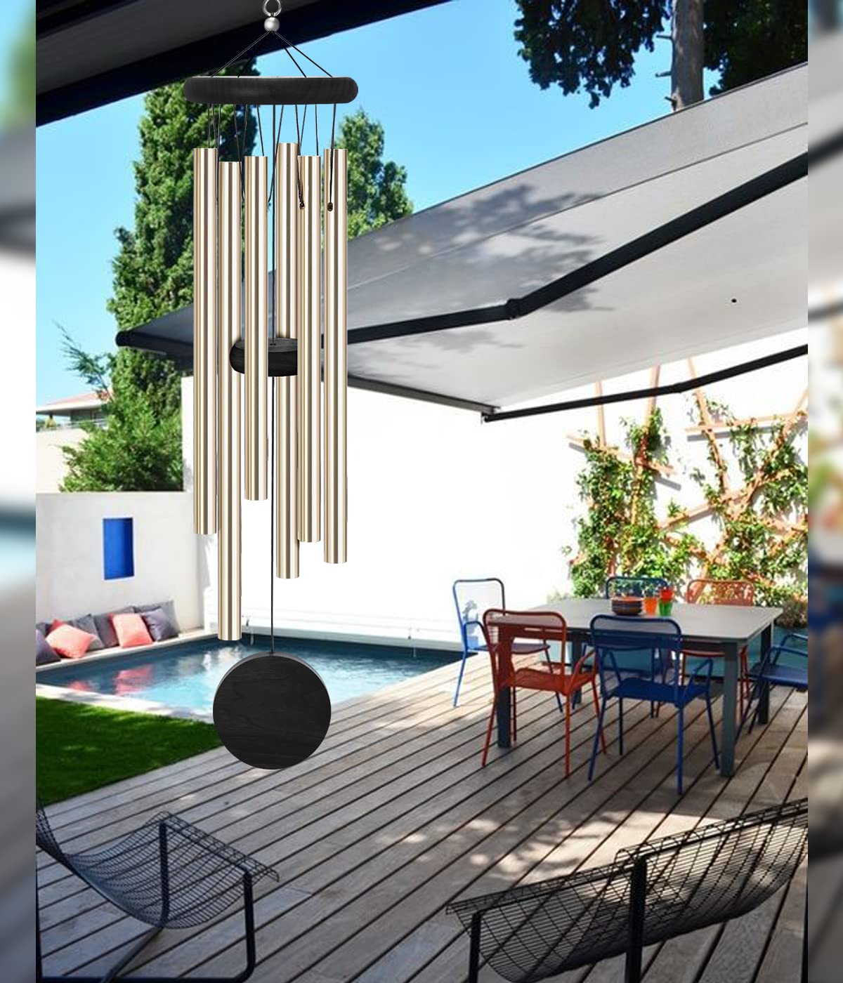 SIONMYTF wind chimes bronze finish highlights durable outdoor decor.