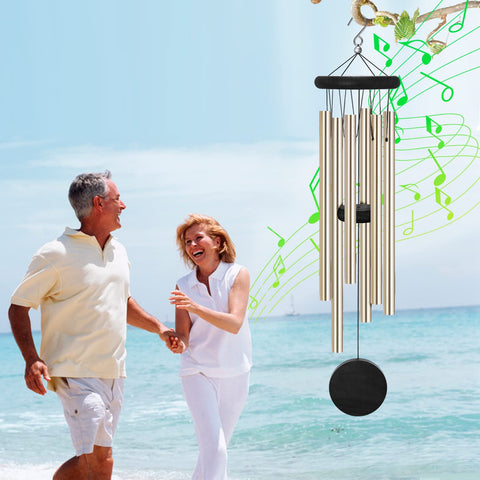 SIONMYTF wind chimes hung on a porch showcase elegant garden decor and calm ambiance.