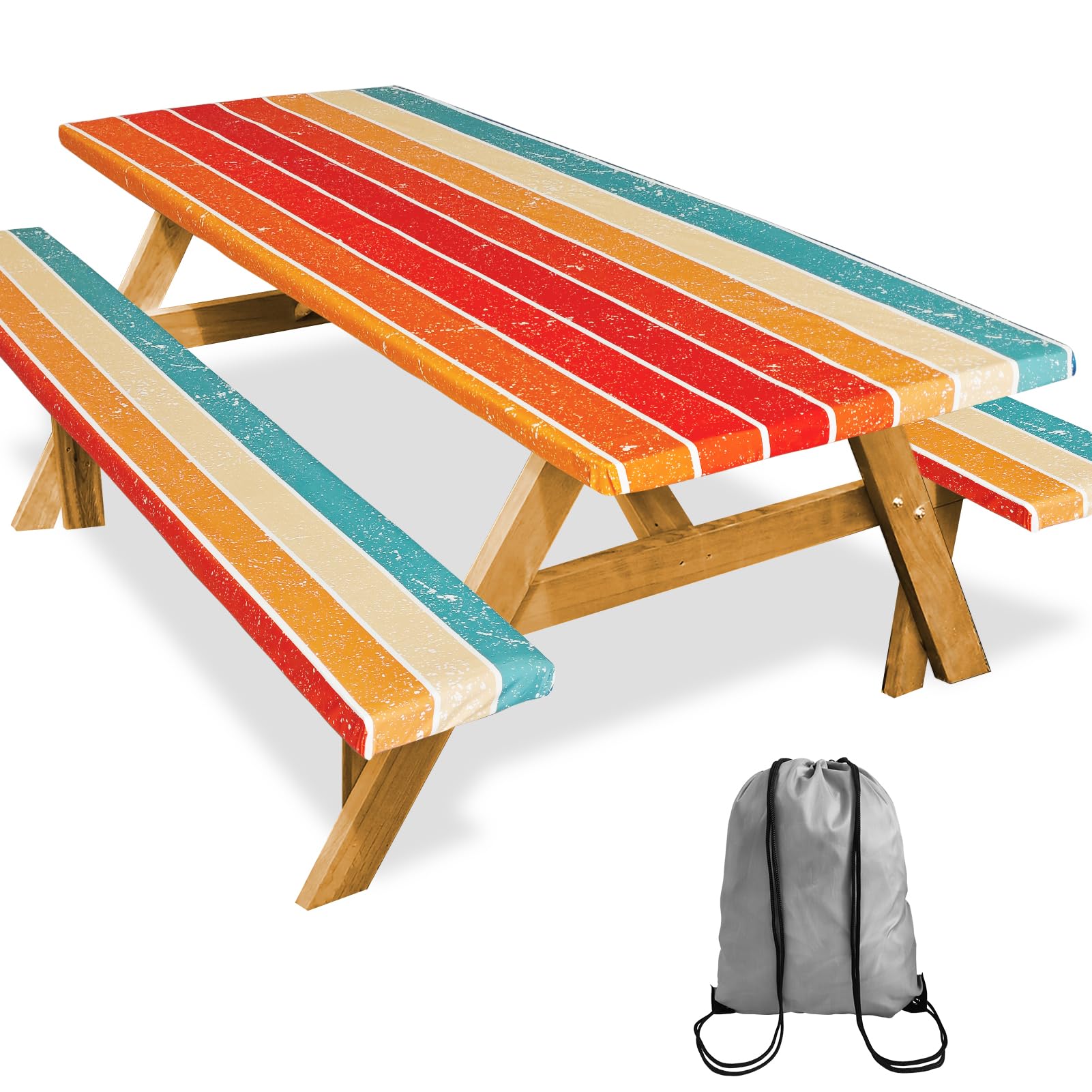 SiorVeol picnic table cover on a 72x30 rectangle table, waterproof and windproof.