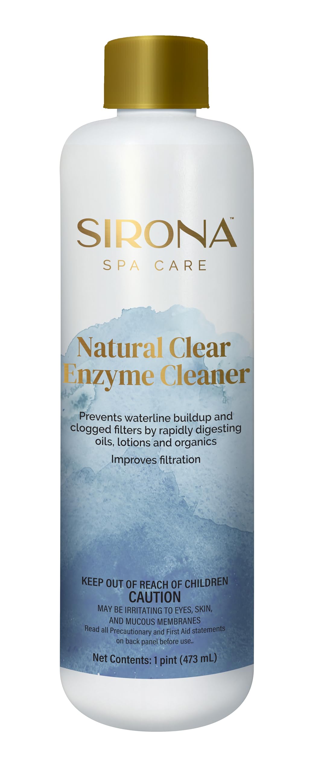 Sirona 82128 bottle label — natural enzyme clarifier for easy spa care.