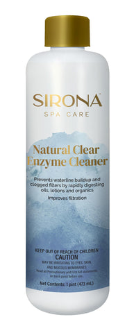 Sirona 82128 bottle label — natural enzyme clarifier for easy spa care.