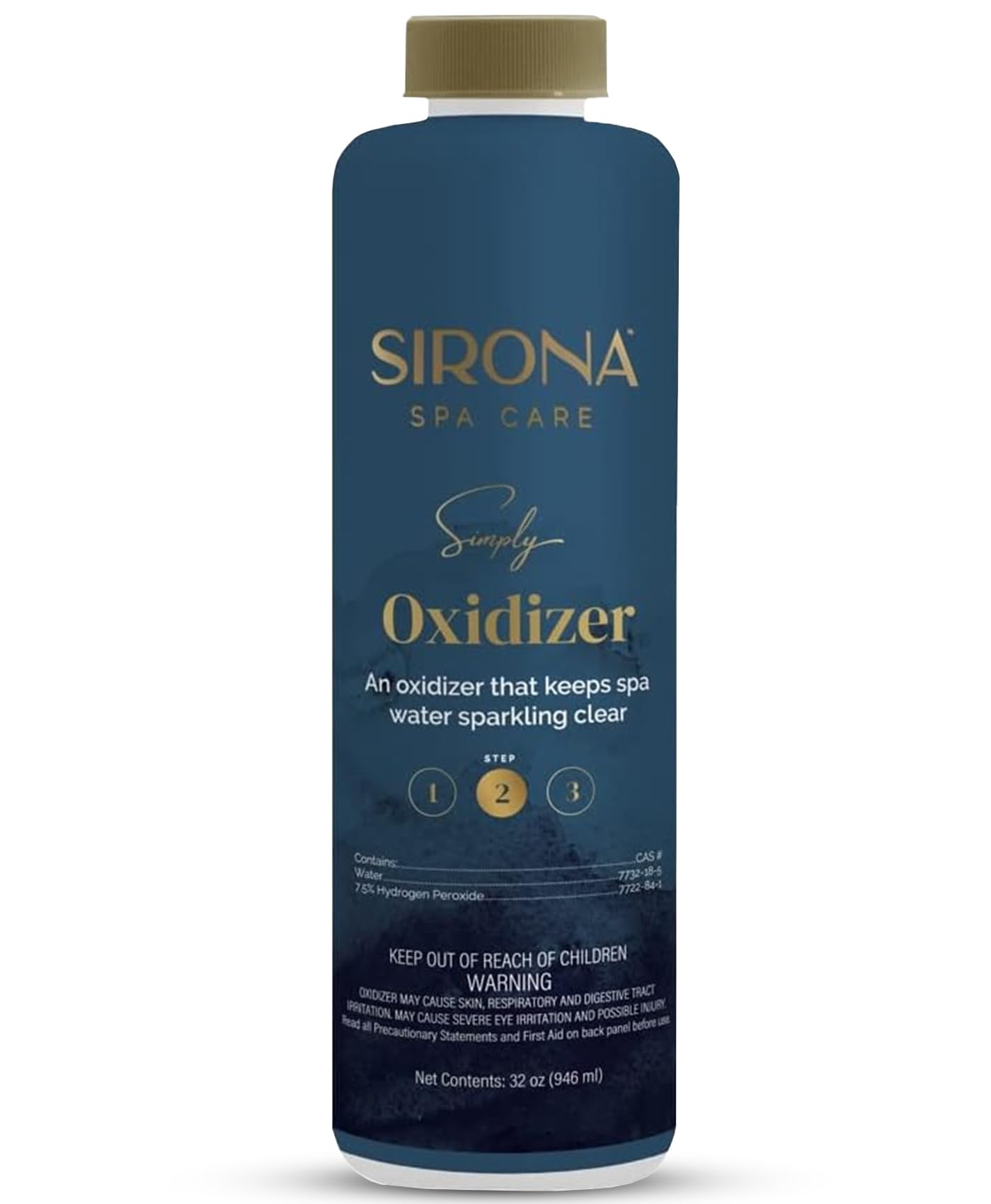 Sirona Simply Oxidizer with measuring cup keeps hot tub water clear without chlorine or bromine.