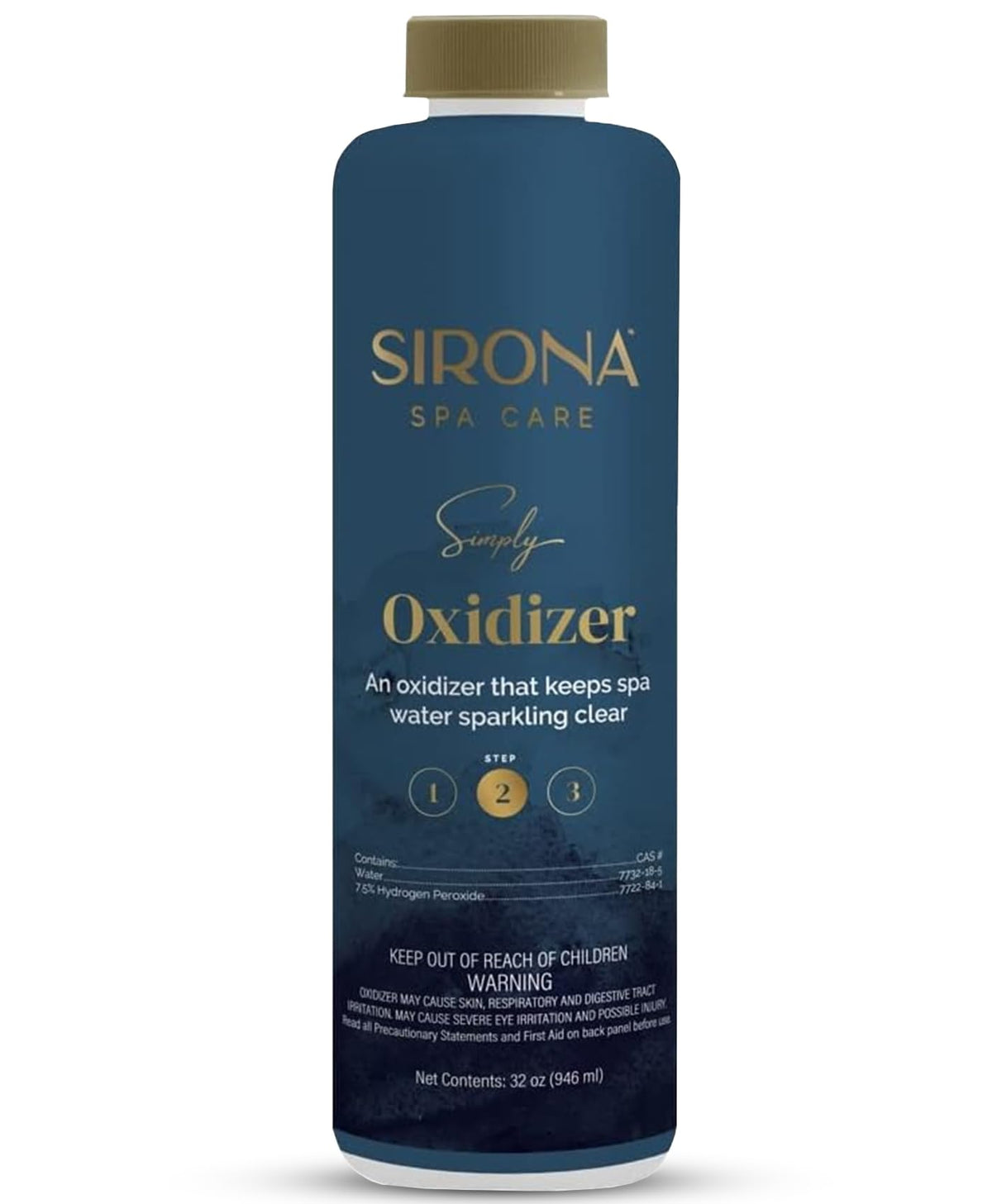 Sirona Simply Oxidizer with measuring cup keeps hot tub water clear without chlorine or bromine.