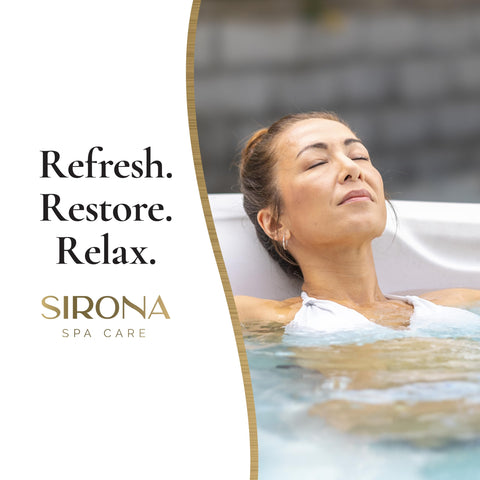 Sirona Simply Sanitizer bottle on tiled spa room surface.