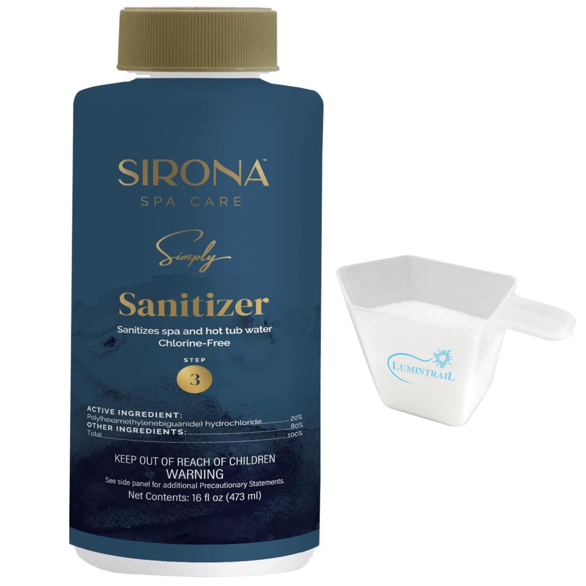 Sirona Simply Step 3 bottle close-up for non-chlorine spa care