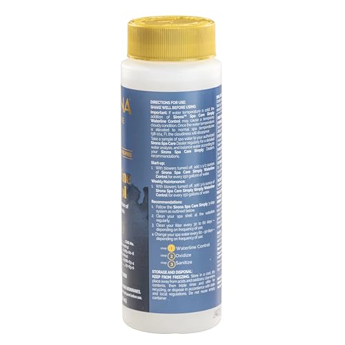 Sirona Simply Waterline Control bottle back view shows dosage guidance