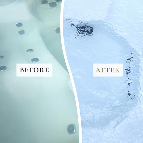 Sirona Simply Waterline Control being poured into spa water for prevention