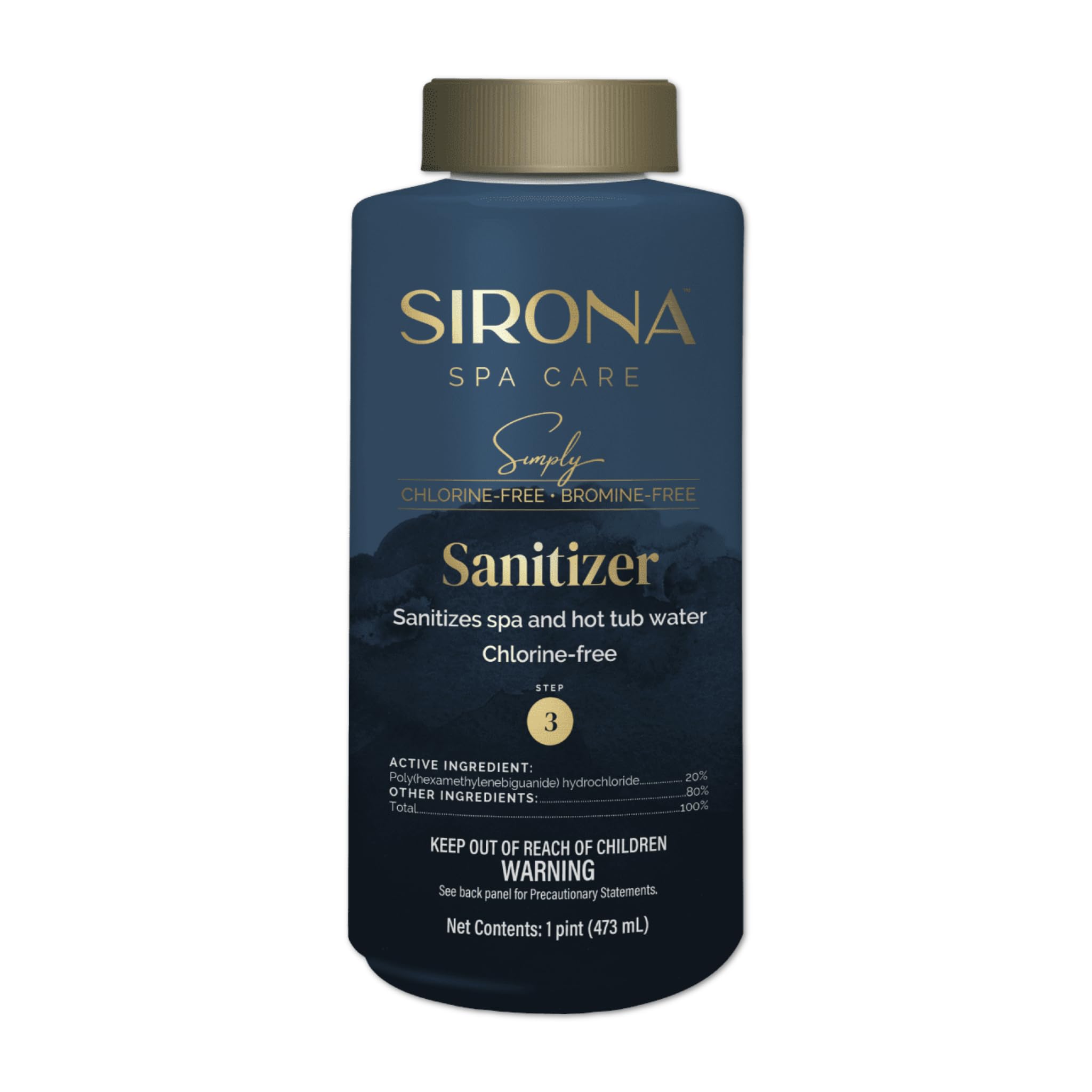 Sirona Spa Care Simply Sanitizer bottle for smooth startup dosing and upkeep