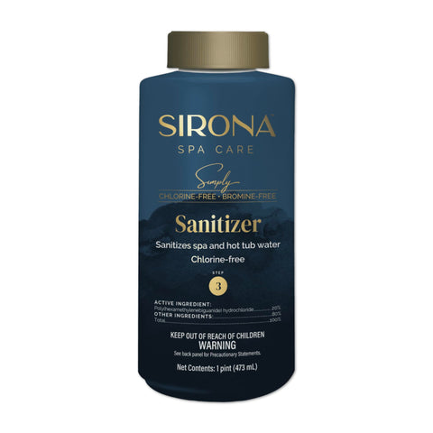 Sirona Spa Care Simply Sanitizer bottle for smooth startup dosing and upkeep