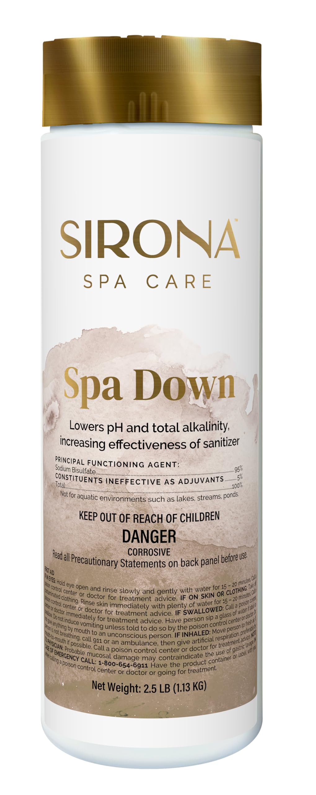 Sirona Spa Down bottle pour improves water balance for clearer spa water.