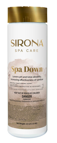 Sirona Spa Down bottle pour improves water balance for clearer spa water.