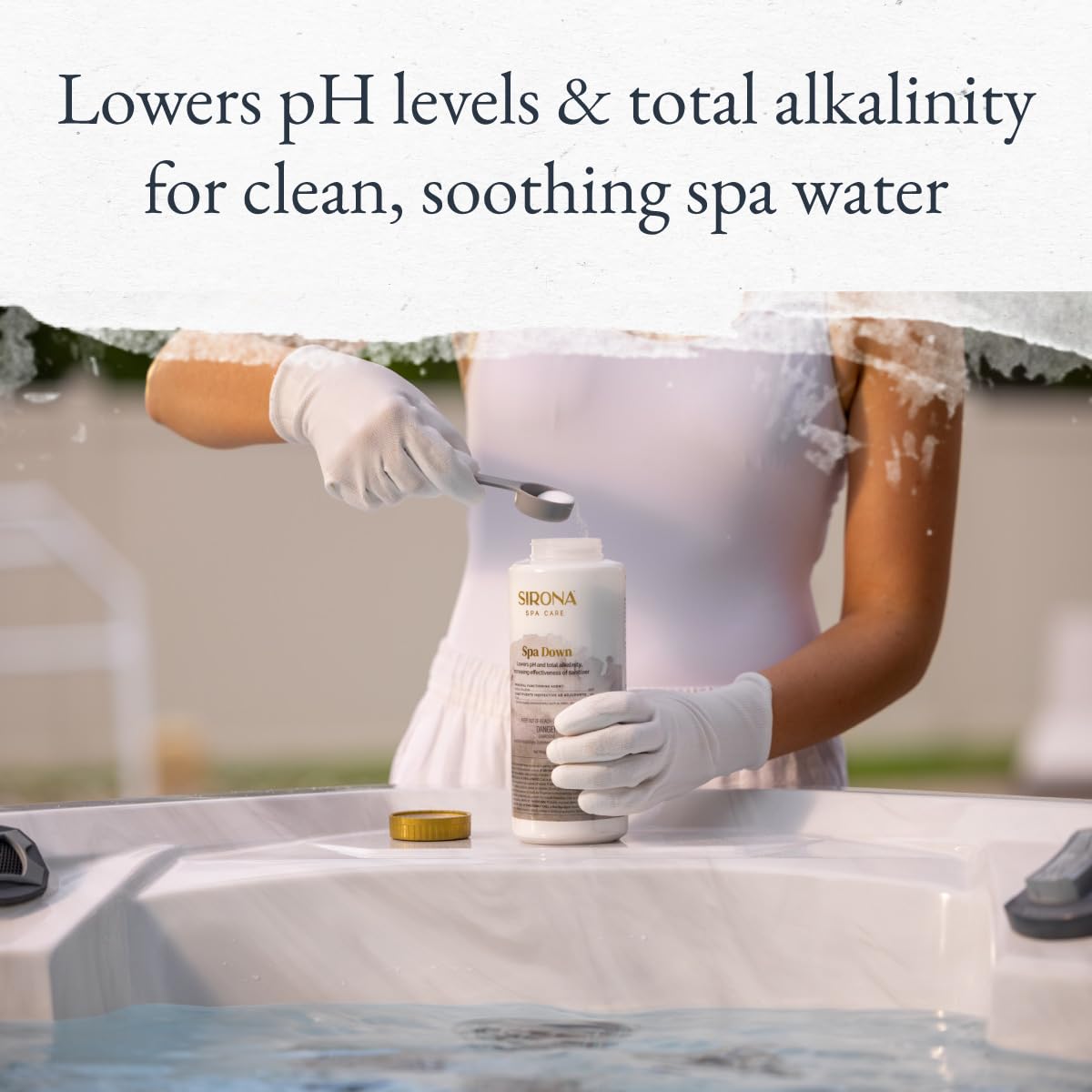 Sirona Spa Down close-up shows improved spa water clarity and sanitizer effectiveness.