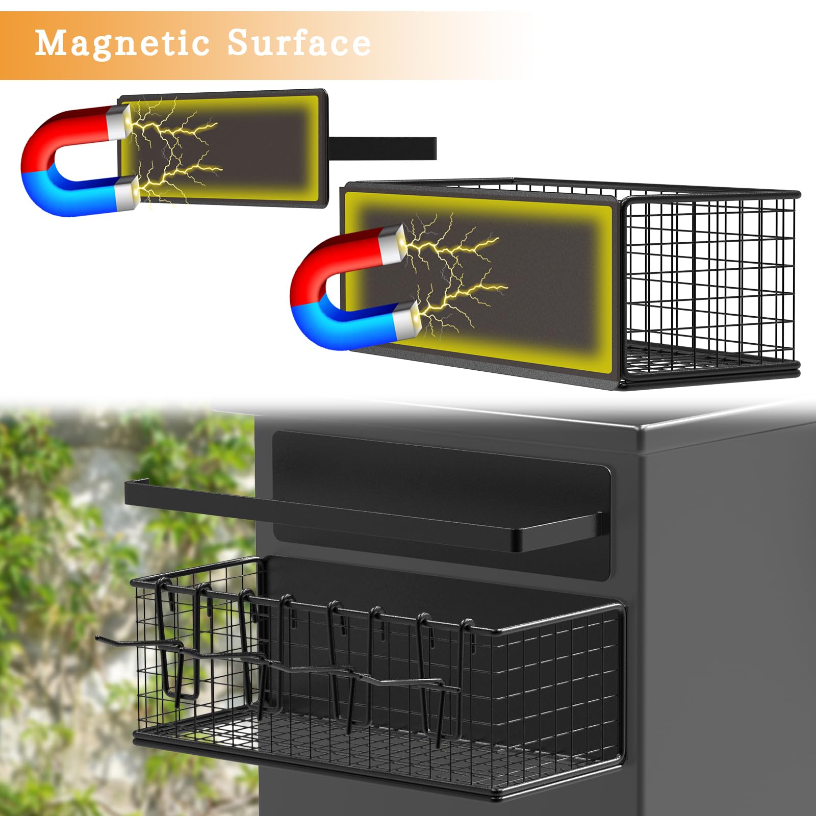 Sirozi magnetic bin mounted on grill side panel for quick essentials.