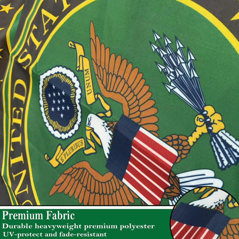 Sirrail army crest flag stitching close-up showing reinforced header.