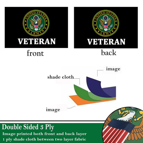 Sirrail Army Veteran Emblem Flag 3x5 back double-sided design for symmetrical viewing.