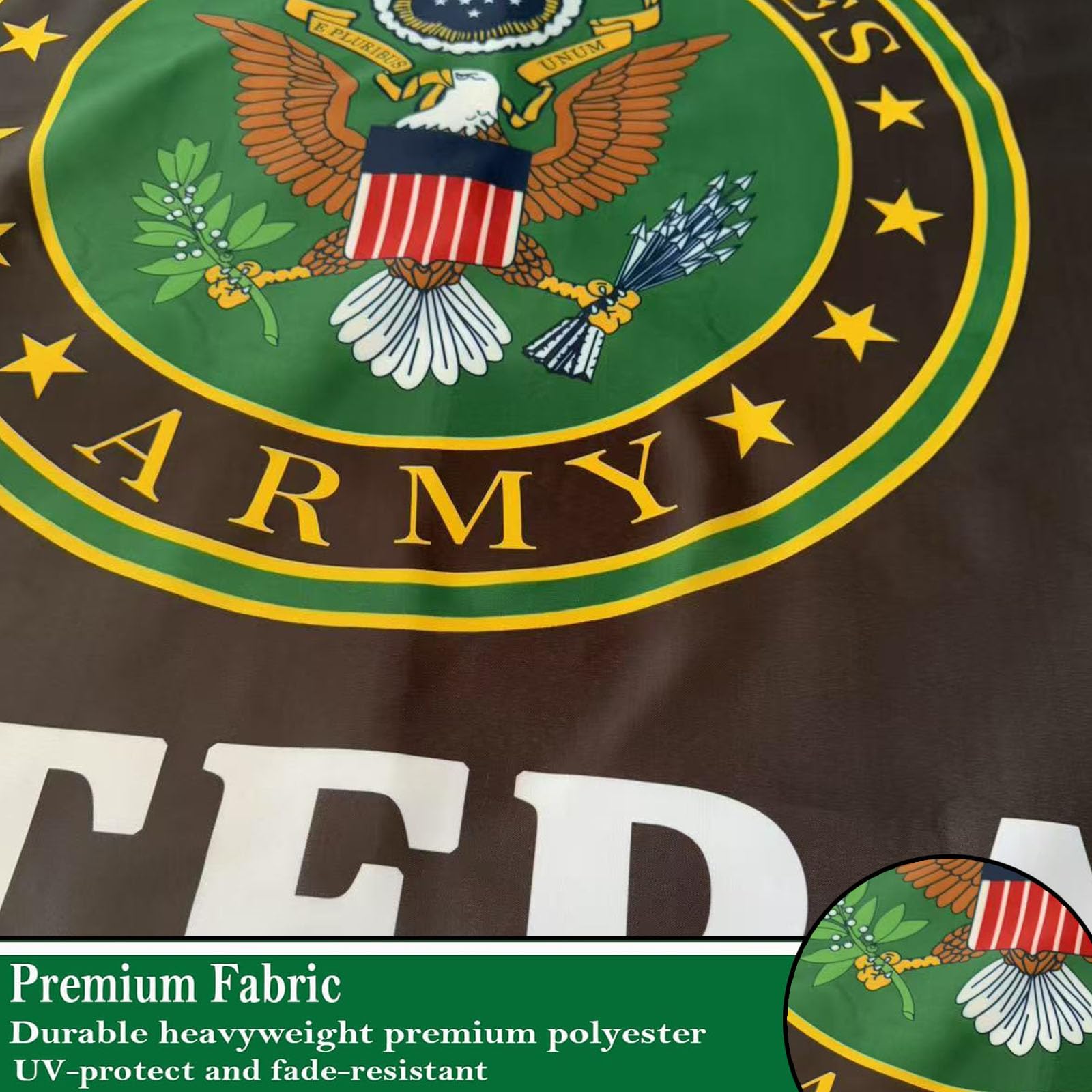 Sirrail Army Veteran Emblem Flag 3x5 brass grommets enable secure outdoor mounting.