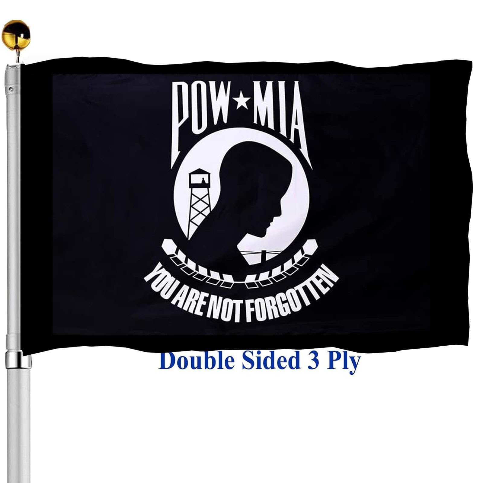 Sirrail Mia Pow Flag 3x5 outdoor double-sided, readable from both sides for outdoor display.