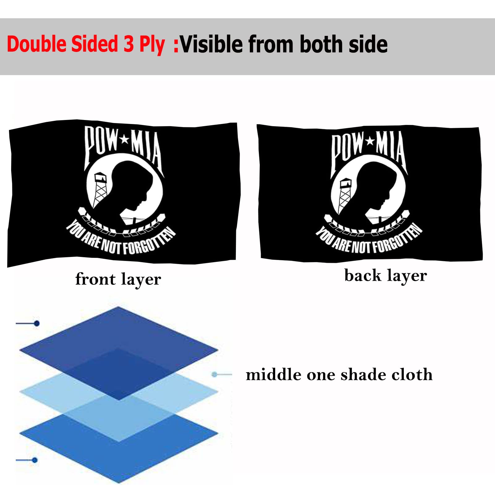 Sirrail Mia Pow Flag POW design in black for outdoor visibility.