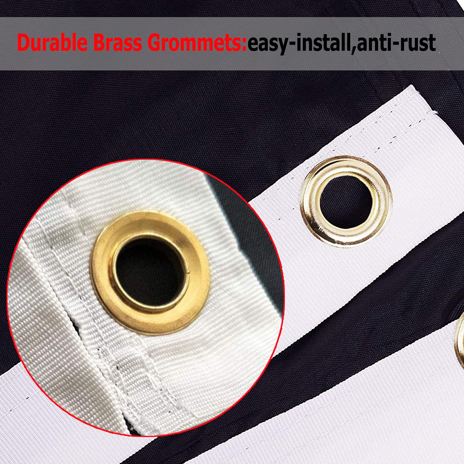 Sirrail Mia Pow Flag's heavy-duty brass grommets and stitching for durability.