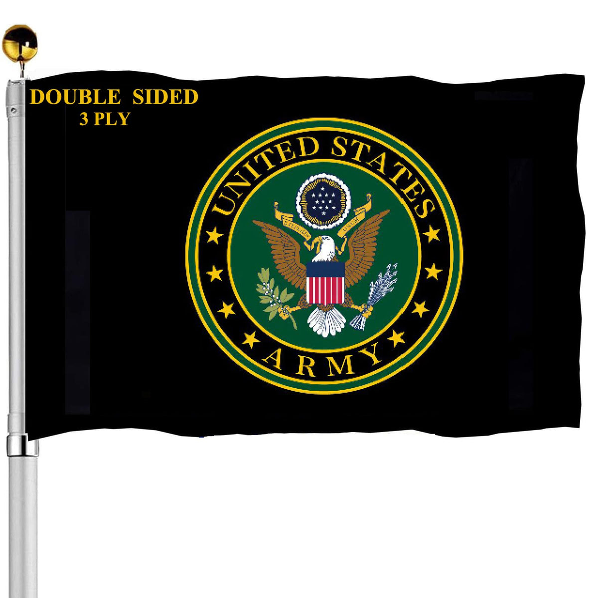 Sirrail US Army Crest flag front view, double-sided readability for outdoor use.