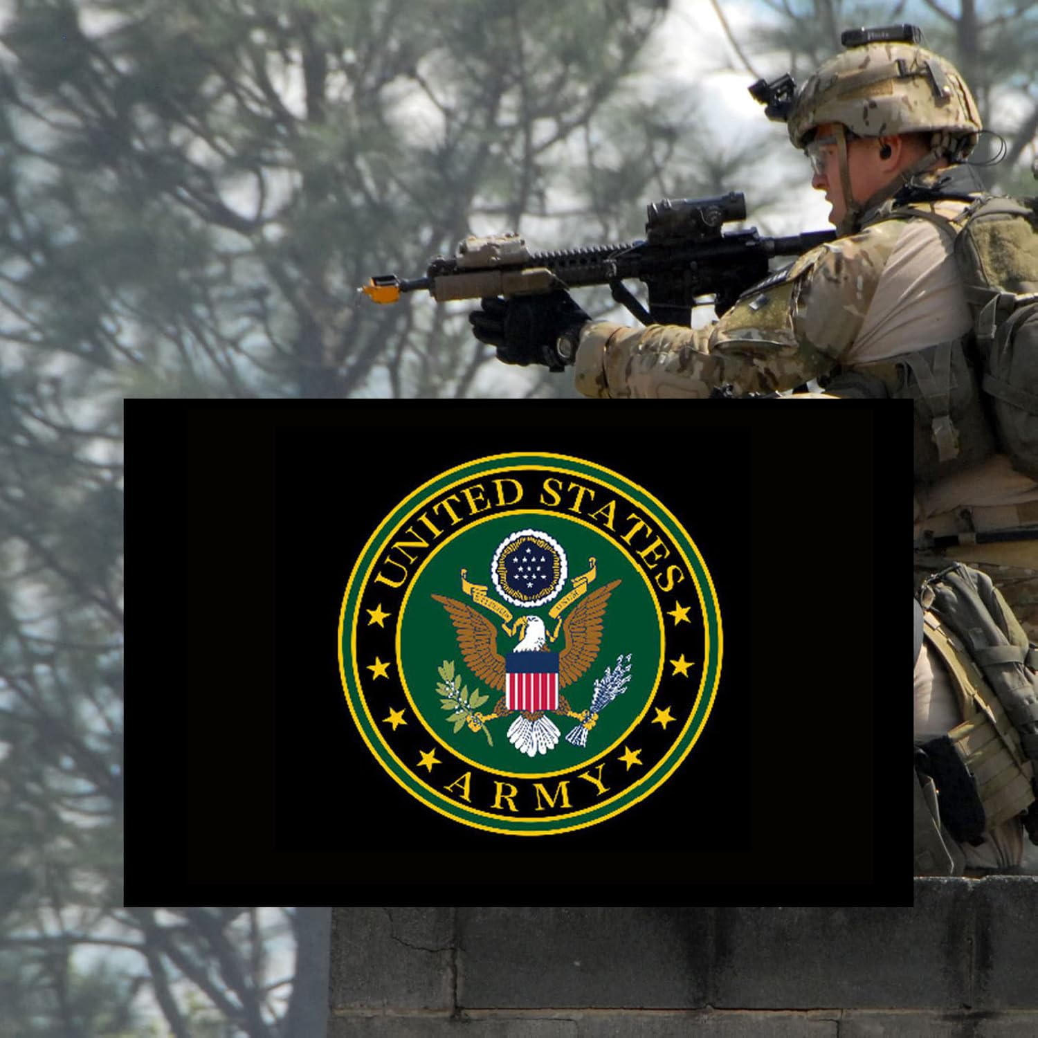Sirrail US Army Crest flag packaging and care guidance for storage.