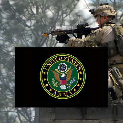 Sirrail US Army Crest flag packaging and care guidance for storage.