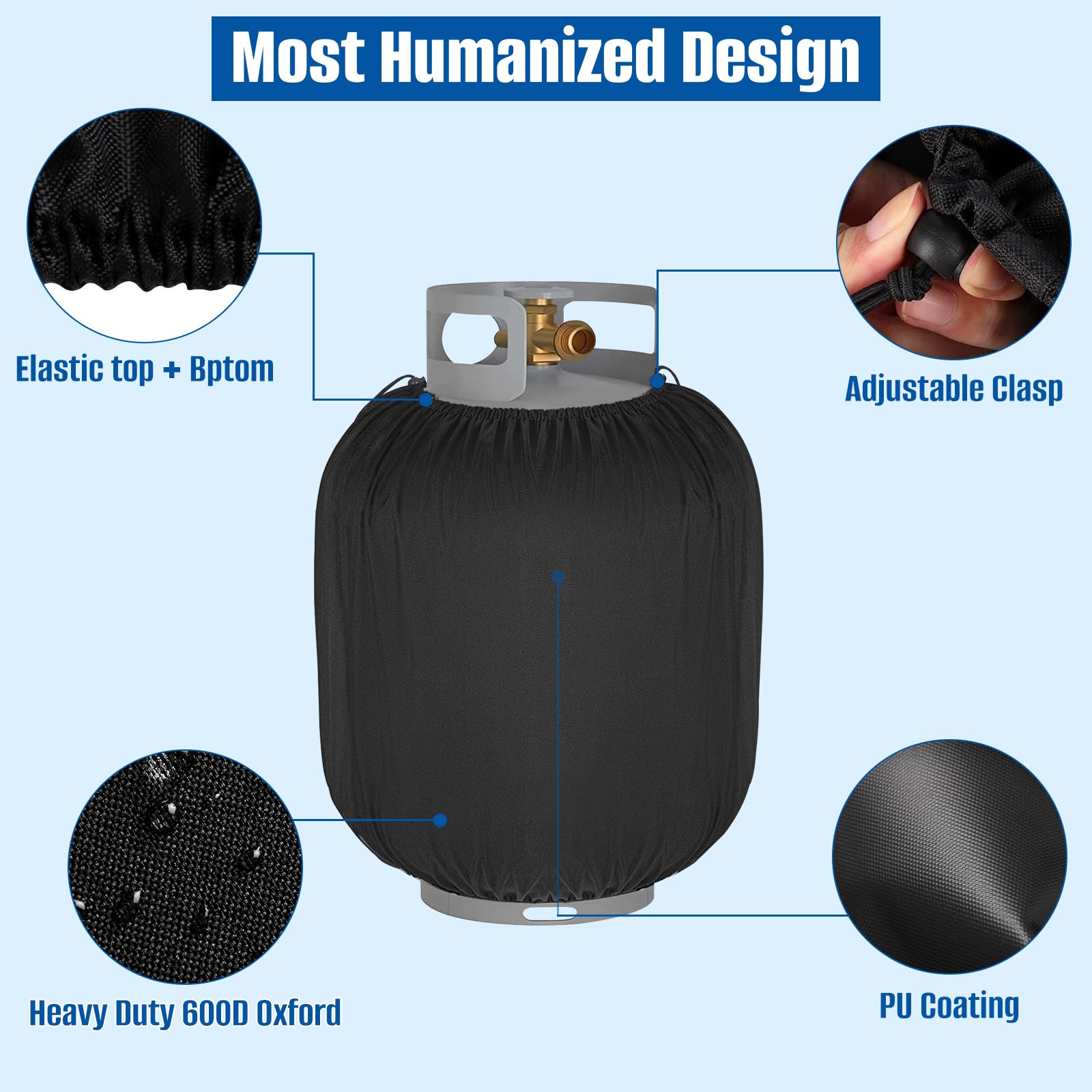 Siruiton 20lb cover keeps tank secure with an elastic bottom.