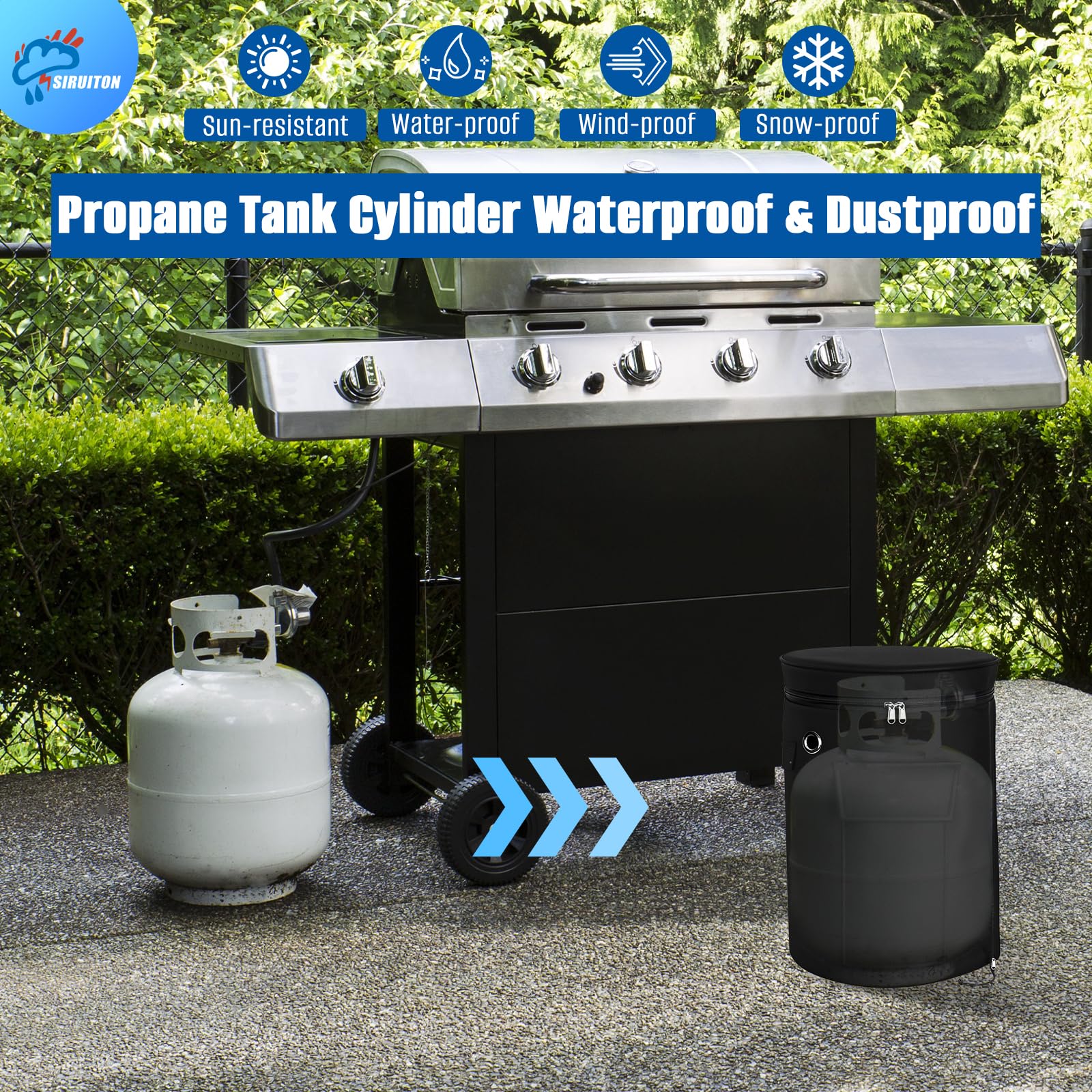 SIRUITON propane tank cover includes ventilation grommets and a side pocket for quick access.