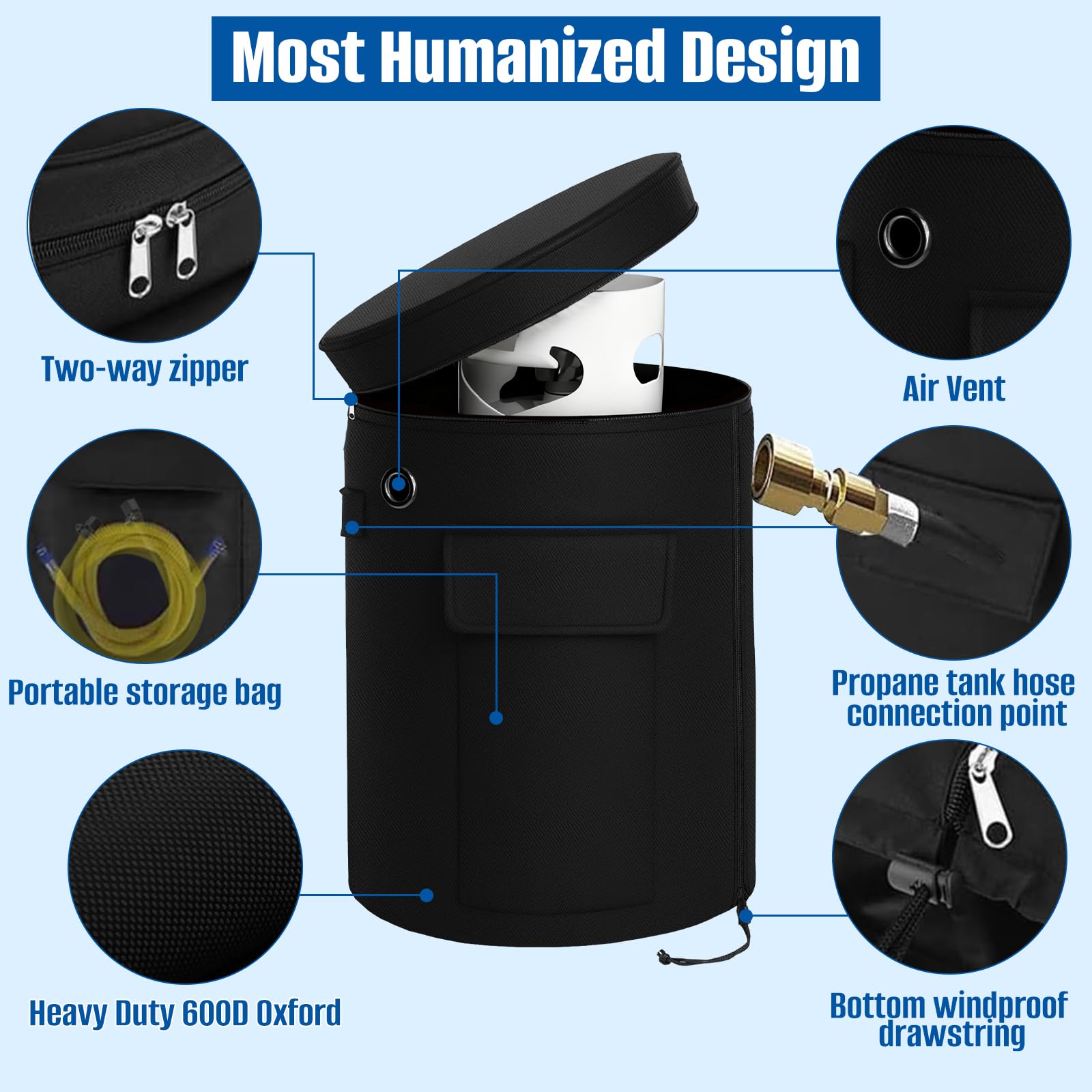 SIRUITON propane tank cover features waterproof outer layer for weather protection.