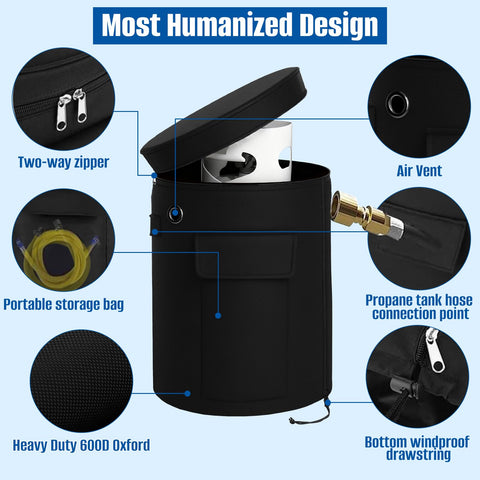 SIRUITON propane tank cover features waterproof outer layer for weather protection.