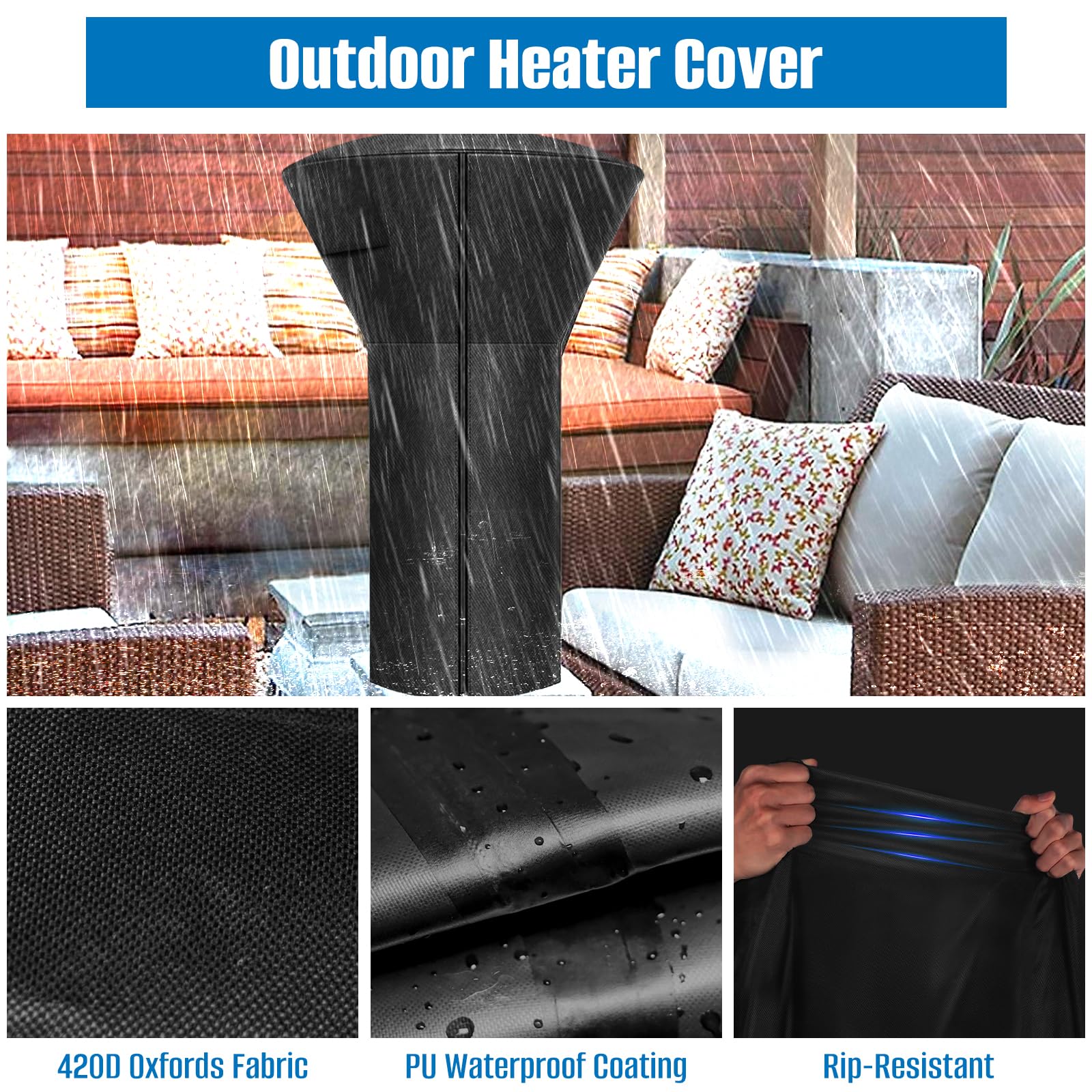 SIRUITON adjustable bottom drawstring secures the cover on windy days.