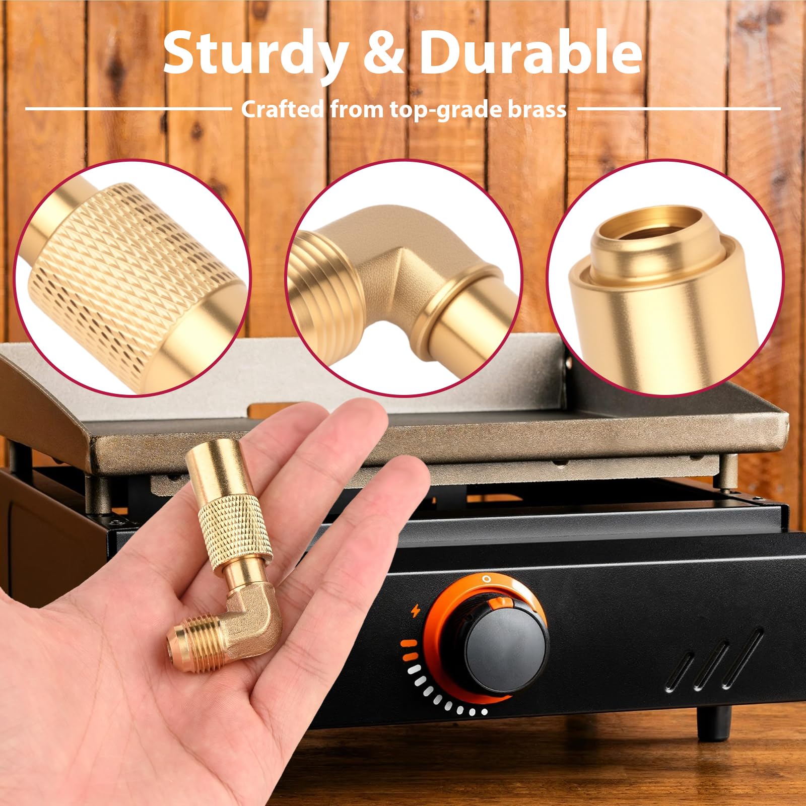 SISABAMA elbow adapter fitted with Blackstone 17-inch griddle for easy tabletop use