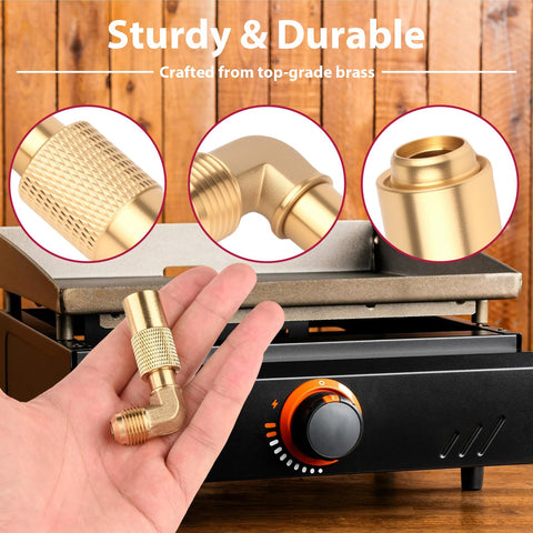 SISABAMA elbow adapter fitted with Blackstone 17-inch griddle for easy tabletop use