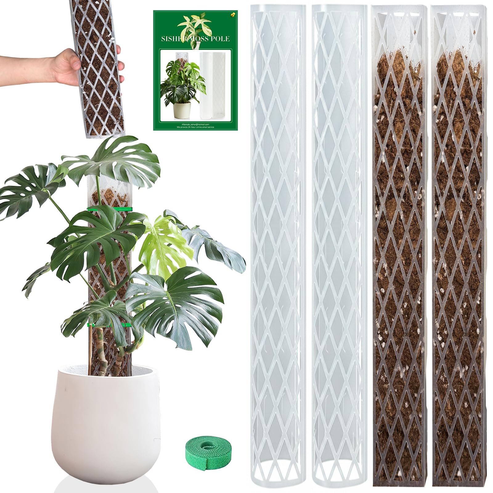 Sisher Monstera Moss Pole 16-inch D-shaped design supports upward growth.