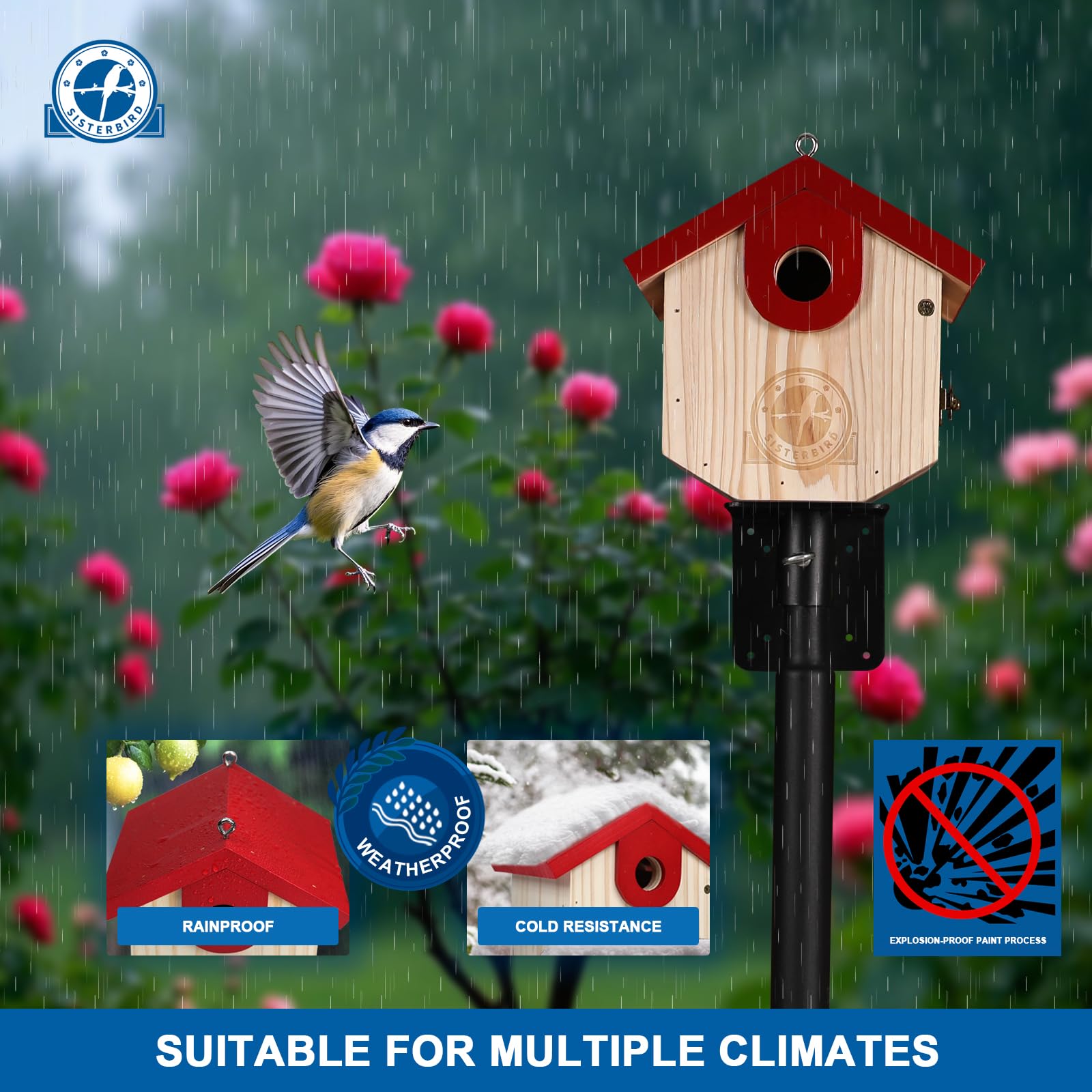 SISTERBIRD air vents and drain holes promote healthy, dry nest conditions.