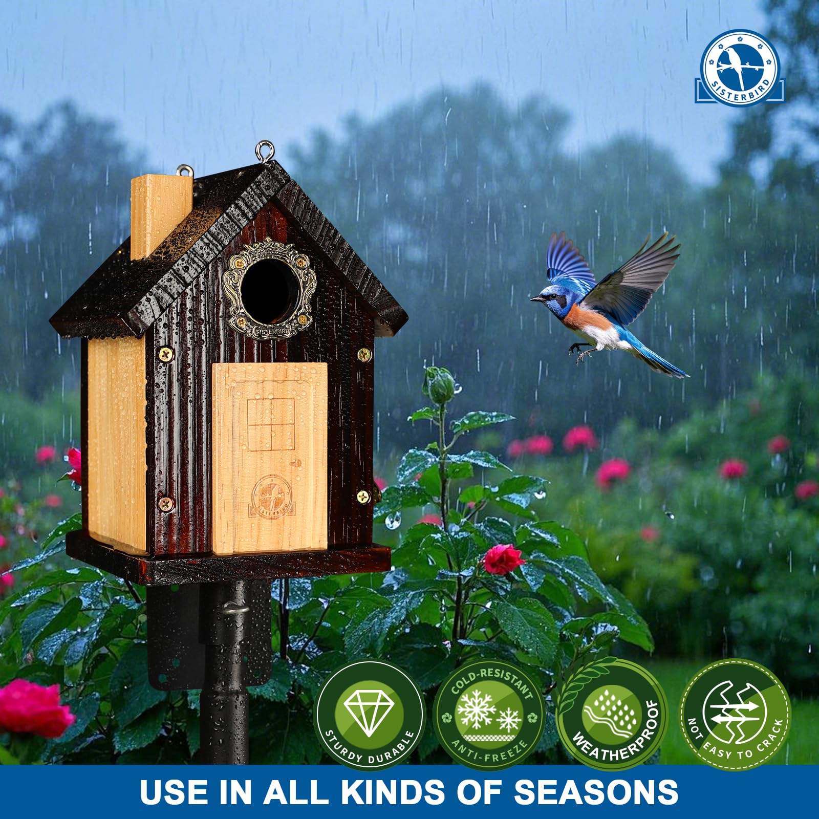 SISTERBIRD bluebird house preserves natural log aroma for birds.