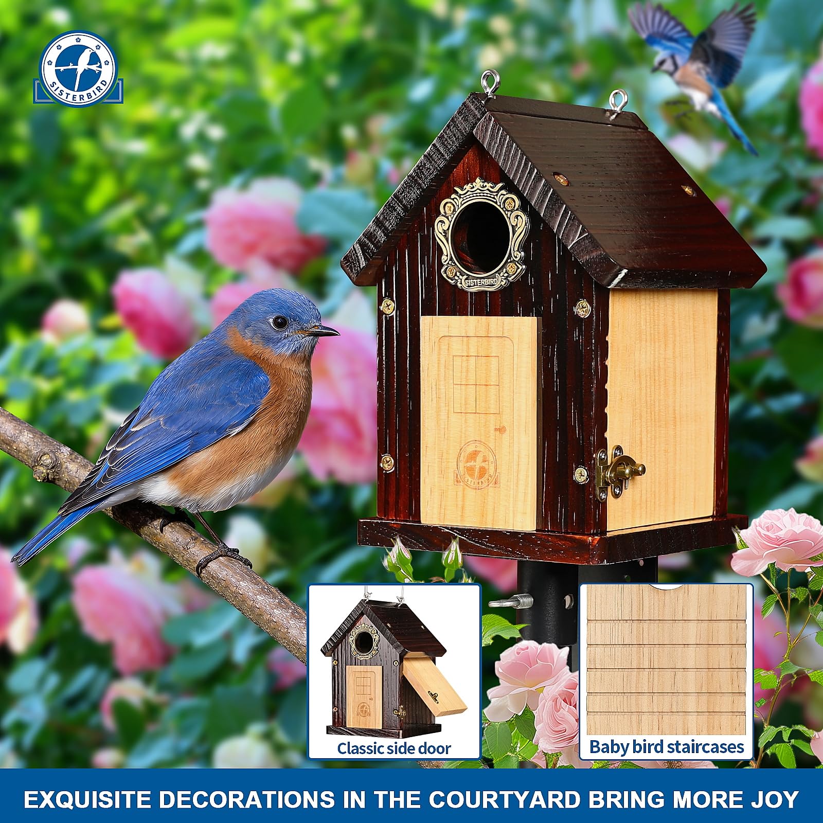 SISTERBIRD bluebird house with predator guard for added protection.