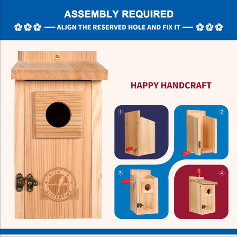 SISTERBIRD bird house is being assembled with a screwdriver for easy setup.
