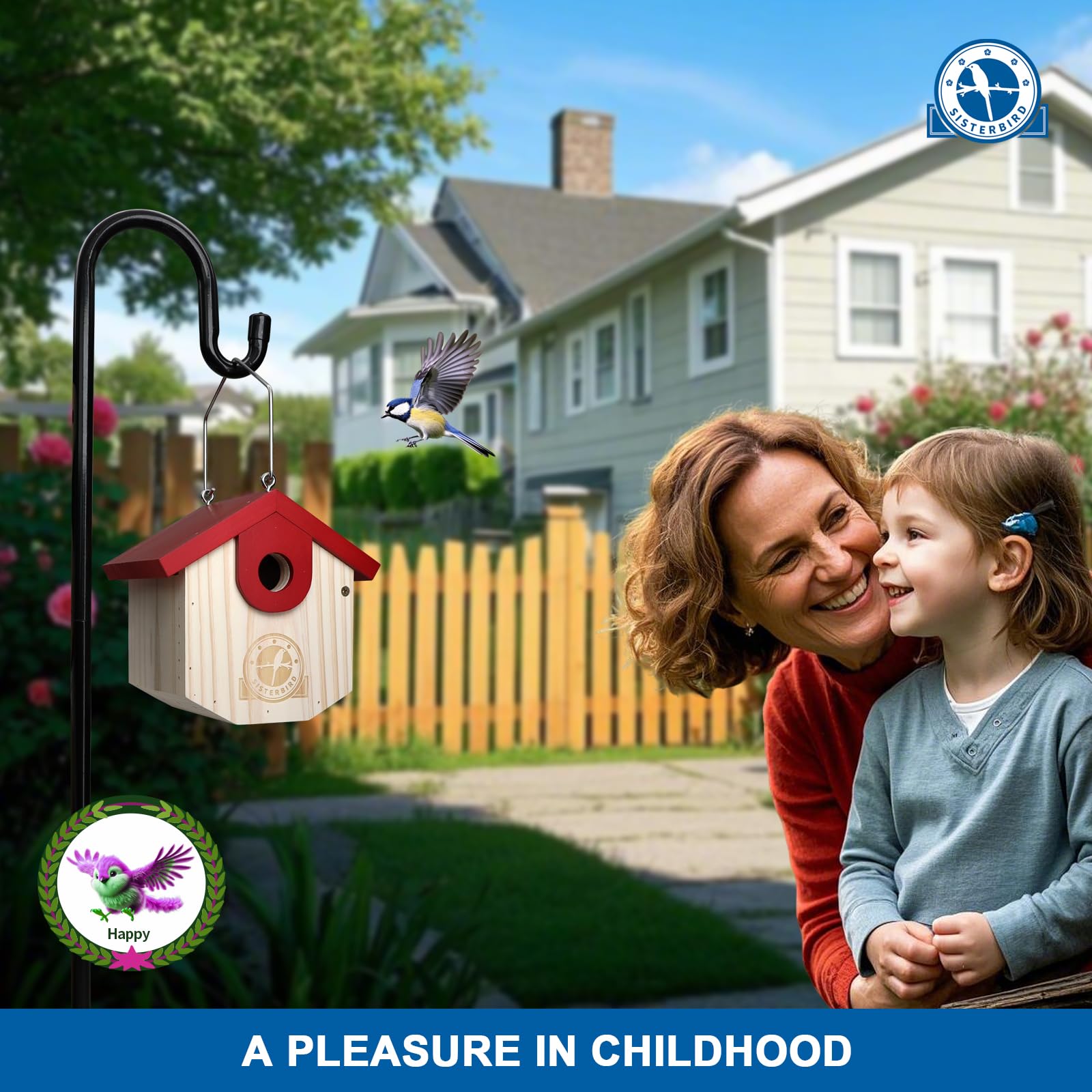 SISTERBIRD heavy-duty stainless steel hanging hook ensures secure outdoor suspension.