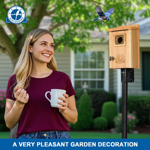 SISTERBIRD nesting box provides safe housing for nesting birds.