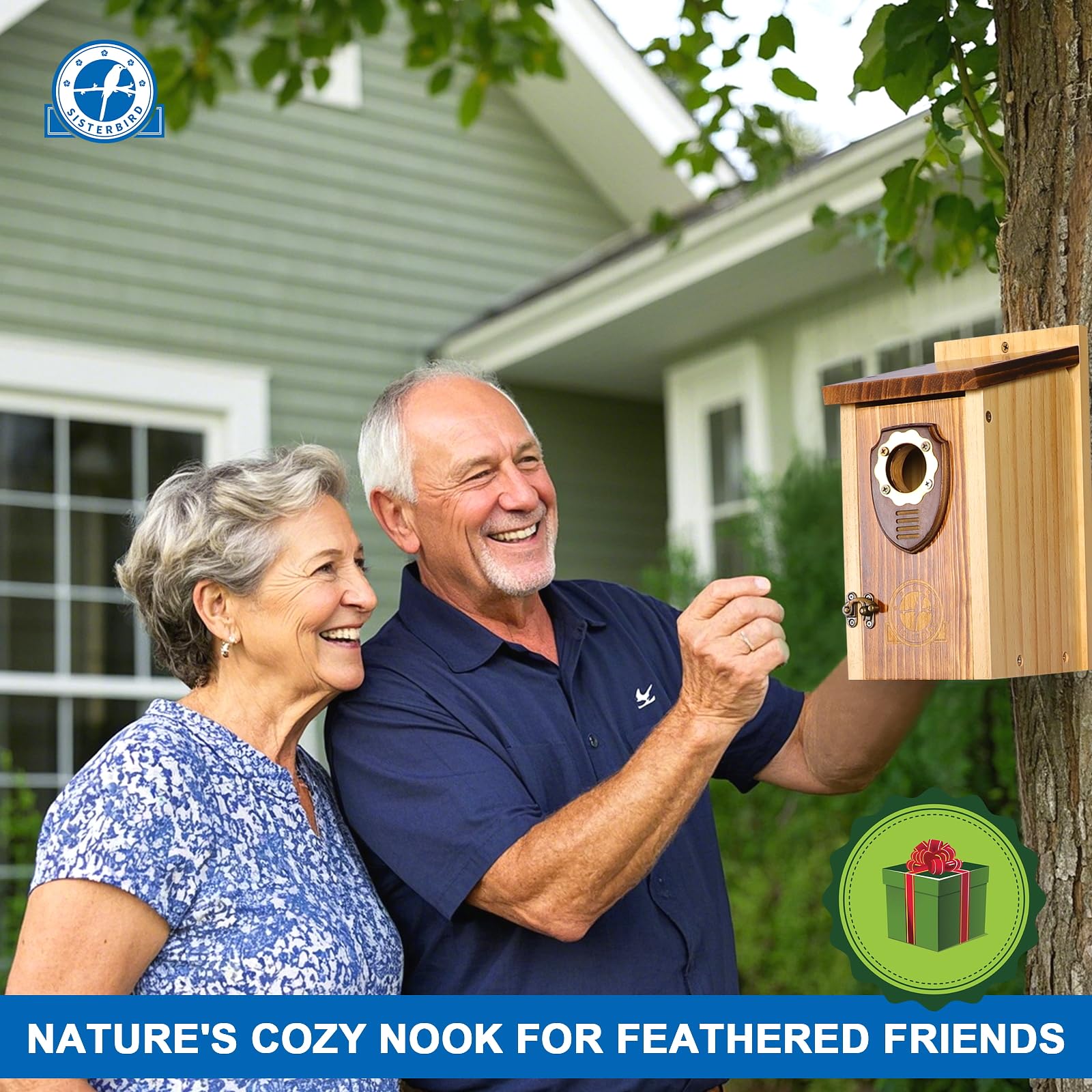 SISTERBIRD wooden bird house assembly-ready: one-piece package with predrilled hole