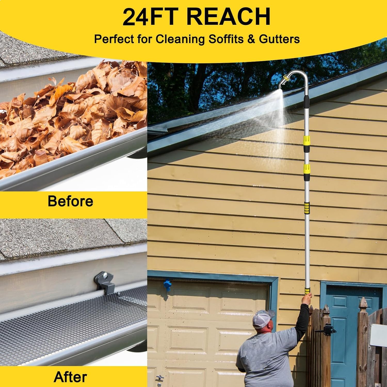 SISUPASSIE quick-connect adapter simplifies setup for fast gutter cleaning.