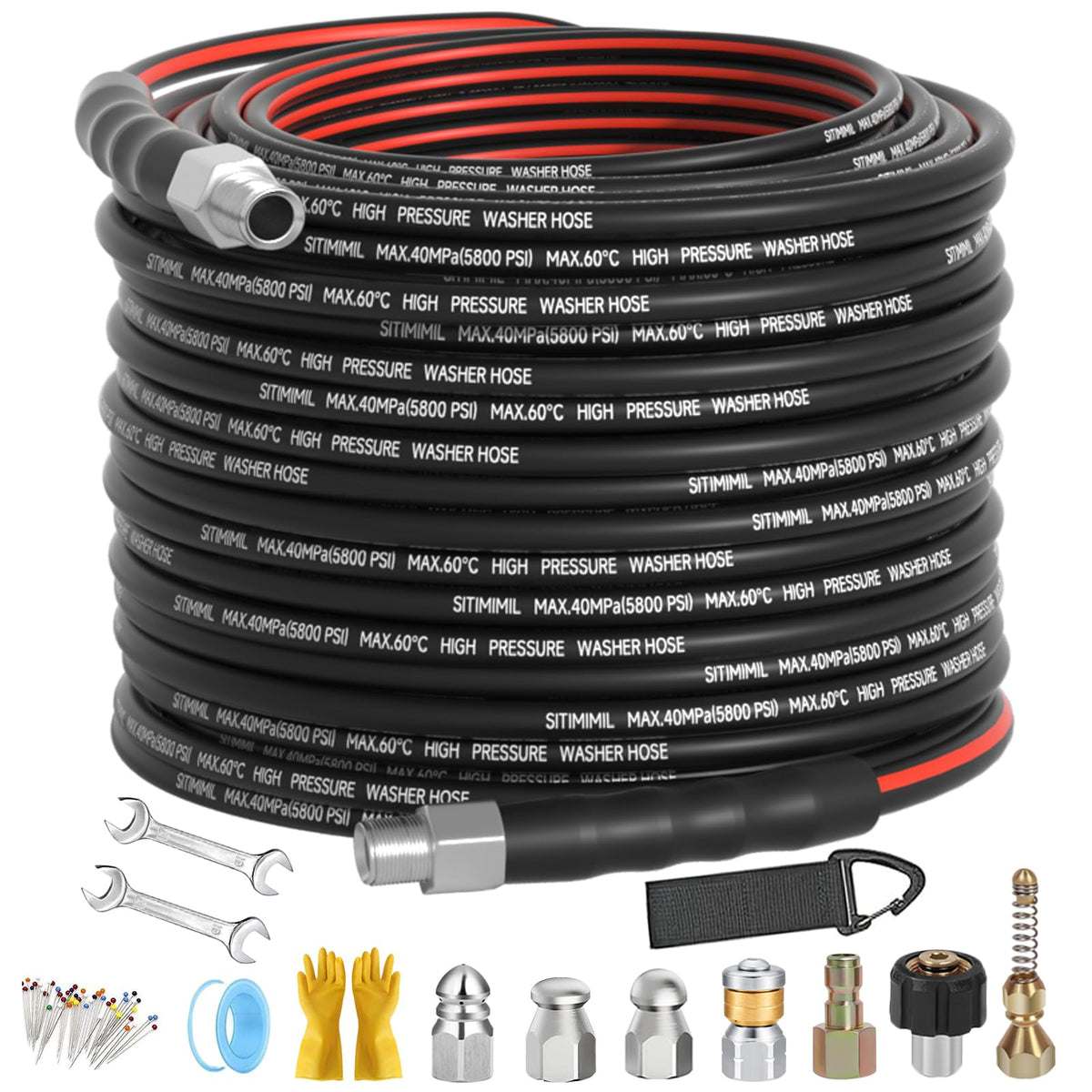 Sitimimil sewer jetter kit hose 100ft for high-pressure drain cleaning